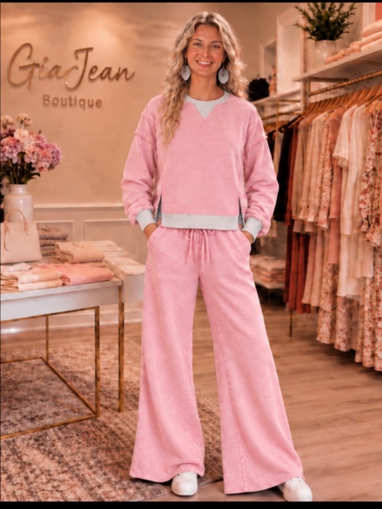 Zenana Outfitters Pants - ❤️ ZENANA “ KRISTEN 2 “ ZENANA TWO PIECE ACID WASH SWEAT SUIT COLOR BLOCK SET 52